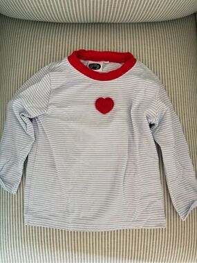 Pippa & Julie Red-Trim Striped Heart Long-Sleeve Blue and White Top - 2T